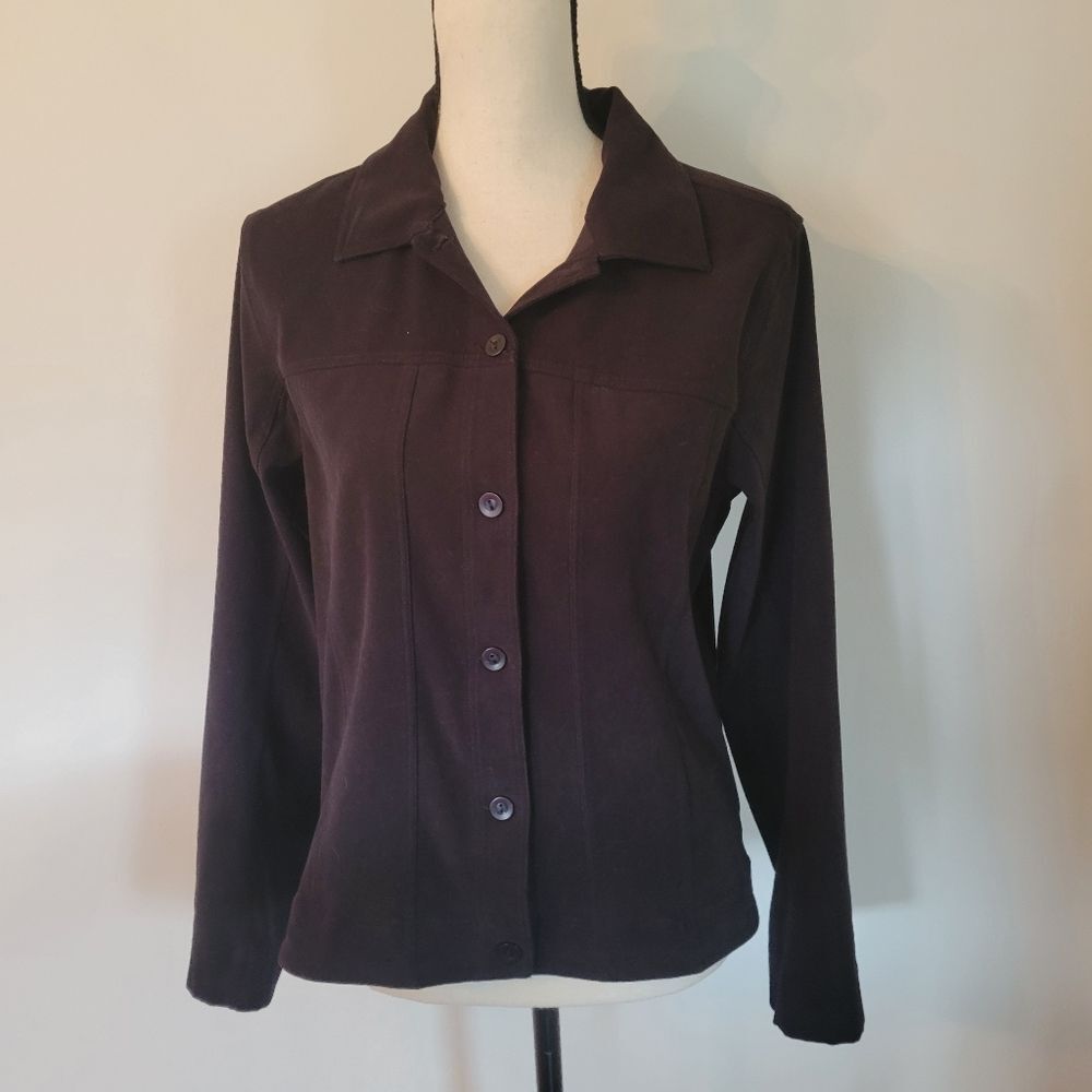 Christopher & Banks black button up suede collared long sleeve shirt jacket, szM
